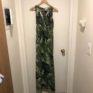Tropical Green Palm Leaf Maxi Dress